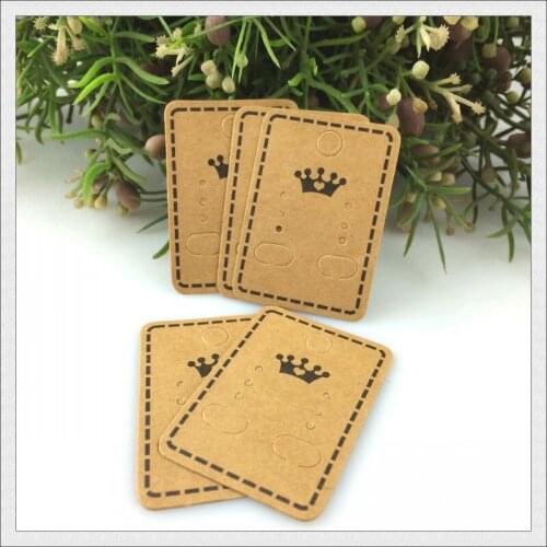 Stock Kraft Paper Earring Cards Tags 4.5x3.2cm Oblong Shape Brown Jewelry Ear Studs Packaging Display Cards Thick 100pcs