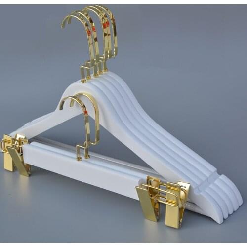 Sainwin 10pcs/lot 40cm Solid Wood white clothes hanger store wooden pants rack adult non-slip traceless clip(30pcs can LOGO)