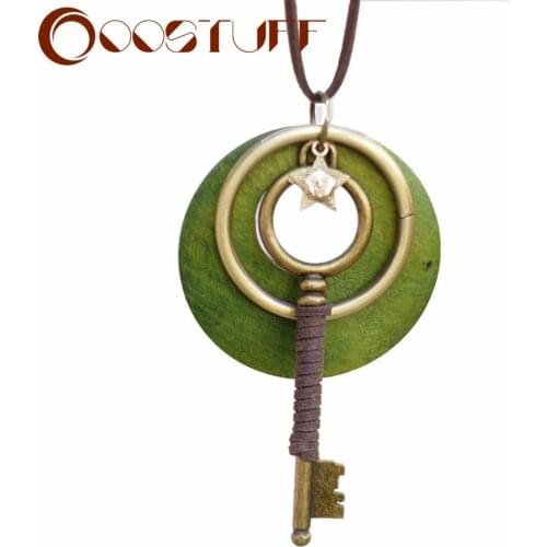 Vintage Key Long Chain Wooden Necklace Costume Body Jewelry for Women Suspension Decorative Accessories Collar Unusual Pendant s