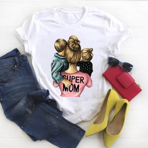 Mother Pattern womens T-shirt Casual Cute Printing Polyester Harajuku Women Short-sleeved 2021 New Tees Family
