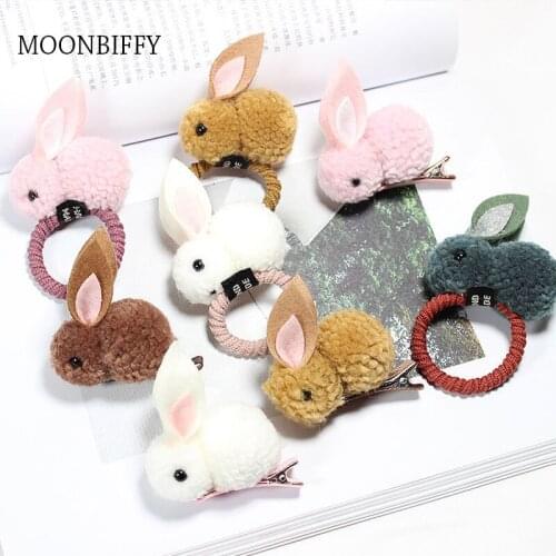 2021 Cute Ball Rabbit Hair Ring Female Tie Rope Korean Elastic Rubber Hair Bands Bunny Hair Clip Childrens Hair Accessories