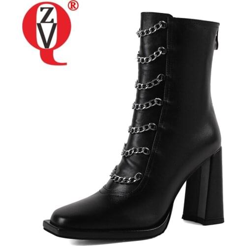 ZVQ Women winter New Style Good Qualtiy Leisure short boots Fashion metal chain decoration Concise Comfortable Square Toe