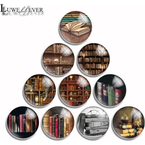 12mm 10mm 16mm 20mm 25mm 30mm 552 Retro Book Mix Round Glass Cabochon Jewelry Finding 18mm Snap Button Charm Bracelet