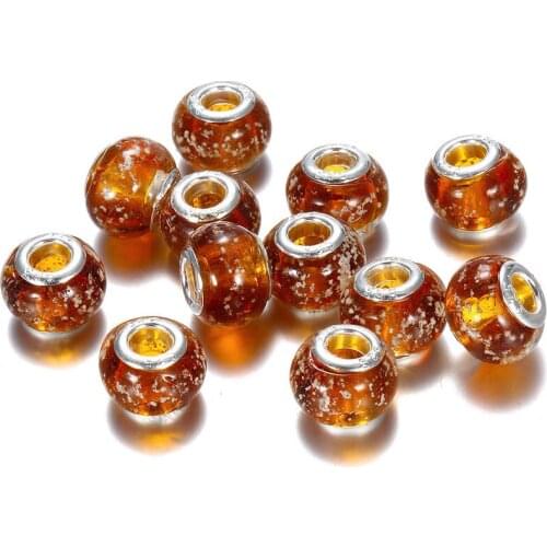 10Pcs Gold Luminous Large Hole Glass Beads Charms Murano Spacer Fit Pandora Bracelet DIY Chain Necklace Hair for Jewelry Making