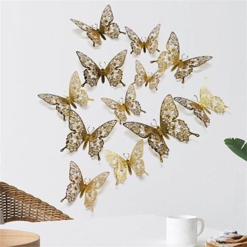 12 Pcs/Set 3D Wall Stickers Hollow Butterfly for Kids Rooms Home Wall Decor DIY Mariposas Fridge stickers Room Decoration