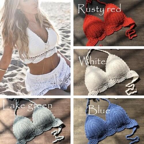 2019 Sexy Crochet Bikini Top Knit Brazilian hot Micro bikini Swimsuit Women Mini Bikini Crochet Swimwear Bra Bathing suit Mini
