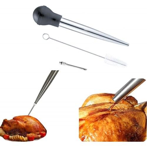 Barbecue Marinade Seasoning Syringe Turkey Meat Syringe Stainless Steel Cooking Syringe