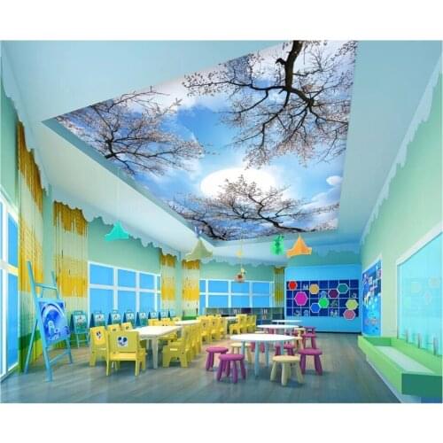 Beibehang 2019 New High quality stereo personality wall paper cherry tree moon sky zenith painting ceiling background wallpaper