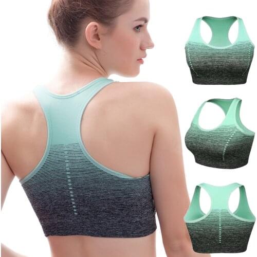 Quick Dry Gradient Sports Bra Women Shockproof Workout Bra Wireless Padded Yoga Bra Push Up Fitness Bra High Stretch Sports Bra