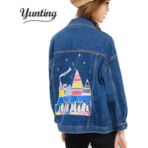 Fashion cartoon penguin print jeans jackets women oversized Boyfriend style denim jacket punk chaquetas mujer vintage Coat
