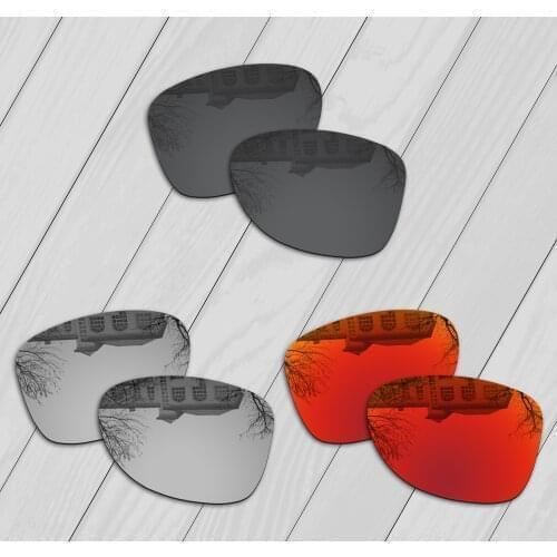E.O.S 3 Pairs Black & Silver & Fire Red Polarized Replacement Lenses for Oakley Elmont L Sunglasses