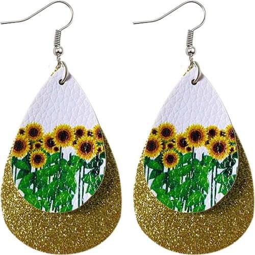 E7734 ZWPON Happy Easter Earrings Double Layered Easter Egg Print Teardrop Earrings Sunflower Earrings Jewelry Wholesale