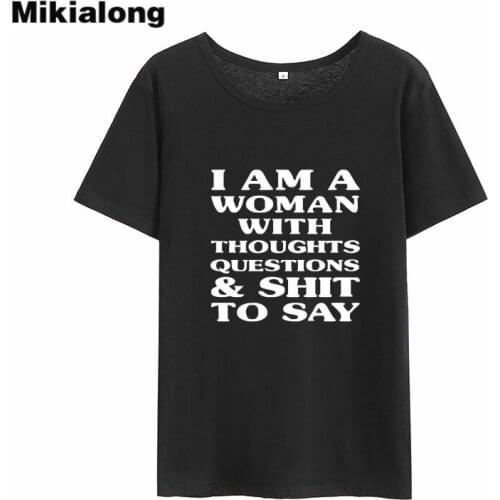 Mikialong I Was A Woman Thoughts Question Funny T Shirts Women Summer 2018 Cotton Camiseta Feminina Pink Printed Tshirt Women