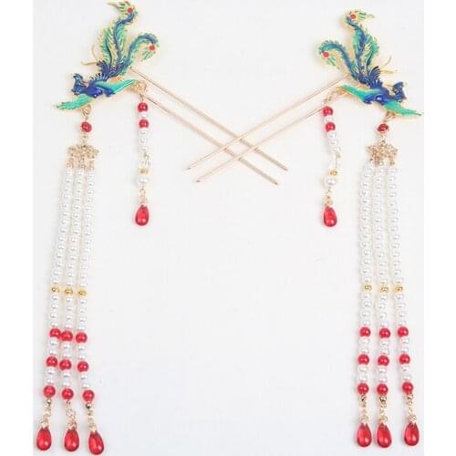 Ancient style Hanfu Kanzashi headdress Phoenix Hairpin Classical Cloisonne Long Tassel Step shake Hair Clip Hair accessories