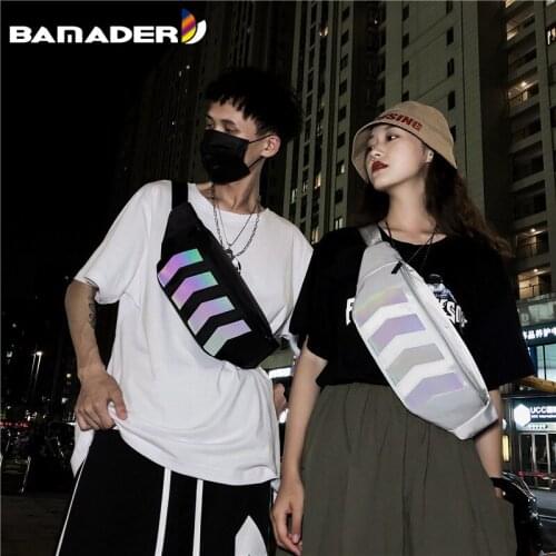 Canvas Waist Bag BAMADER Fanny Pack with Earphone Hole Reflective Strip Hip Bum Banana Bags Waistbag Women Men Travel Phone Bag
