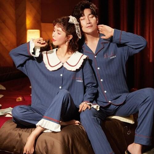 Sweet Pajama Suit Cotton Pajamas Sets Couple Sleepwear Family Pijama Lover Night Suit Nightgown Women And Man Sleep 2PC