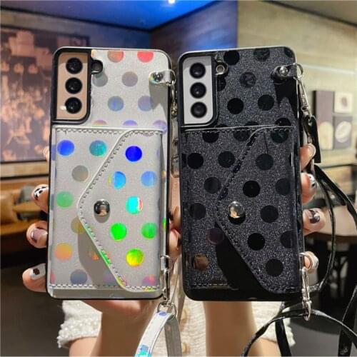 Strap Lanyard Leather Case For Samsung Galaxy S21 Note 10 20 Ultra S20 FE A50 A02s A12 A32 A42 A52 A72 5G A91 wallet Card Cover