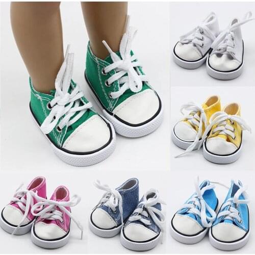 43cm Born Baby Doll Shoes Canvas Lace Up Sneakers White Black Green Pink Red Shoes for 18 inch Height Girl Dolls Accessories