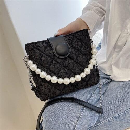 Lace small square bag women diagonal bag 2021 new bag handbags personalized fashion pearl chain bag purse handbags hand bags