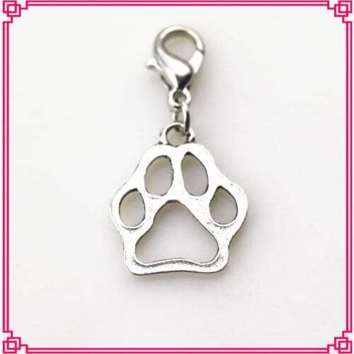 Hot selling silver dog paw dangle charms for floating lockets lobster clasp charms pendant diy jewelry