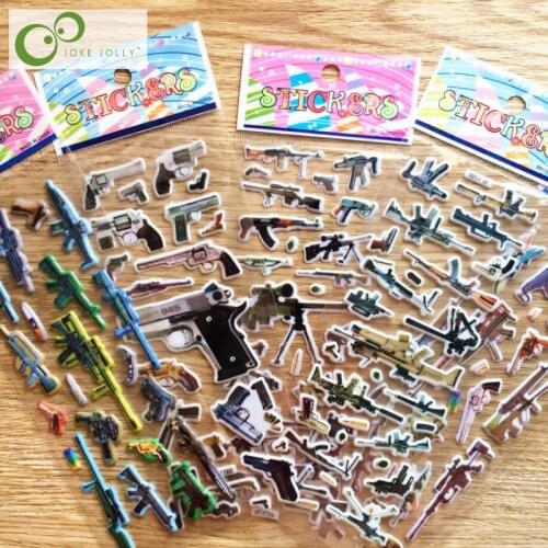 5Sheets/lot Fashion Kids Toys Cool Gun Sniper Rifle Gun Sticker 3D Stickers Children boys PVC Stickers Bubble Stickers YYY GYH