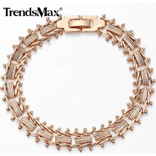 Fashion Women Girls 585 Rose Gold Bracelet Geometric Spicate Strand Round Chains Bracelets Wedding Girls Jewelry 7.5inch CB21