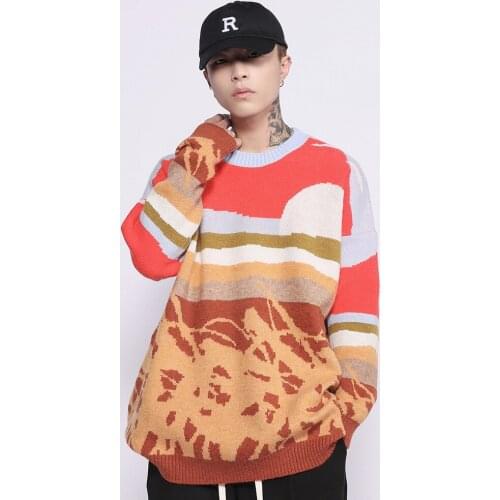 Men Knitted Sweater Streetwear Graphic 2021 New Fashion Pullover