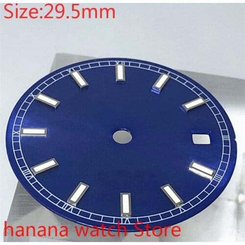 NO bliger logo Aseptic 29.5mm Round Dial Date Kit ETA 2824/2836 Miyota 8215/8205/821A Movement Mens Watch Night Disc Parts blue