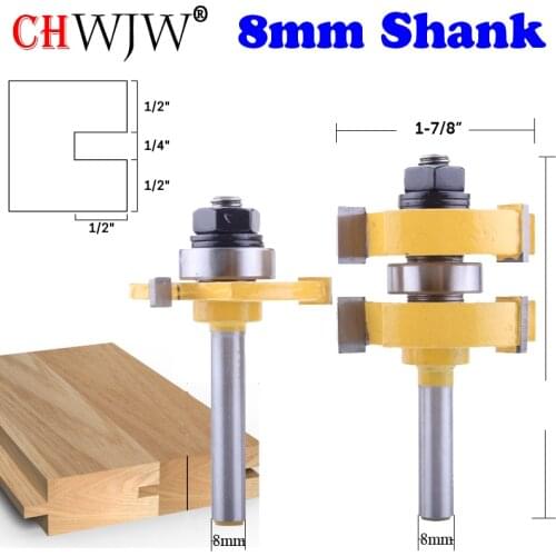2PC 8mm Shank high quality large Tongue and Groove Joint Assembly Router Bit Set 1-1/4" Stock Wood Cutting Tool - CHWJW