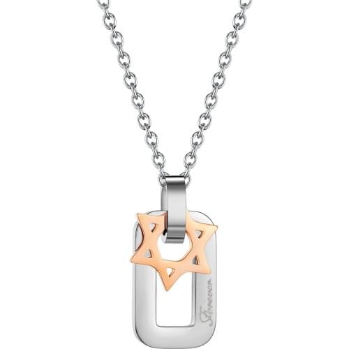 Charm Star of David Rectangle Pendant Necklace For Women Stainless Steel Fashion Jewelry Girlfriend Gift