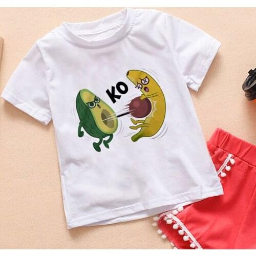 Baby Girl Clothes Aesthetics Avocado Novelty T-shirt Boys Cartoon Kawaii Casual T-shirt Kids Children Shirt White Short Sleeves