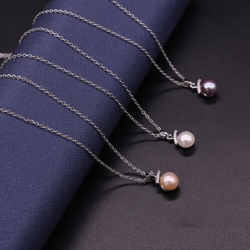 Bread-shaped pearl and diamond DIY craft necklace jewelry making 45cm+stainless steel chain+box-purple