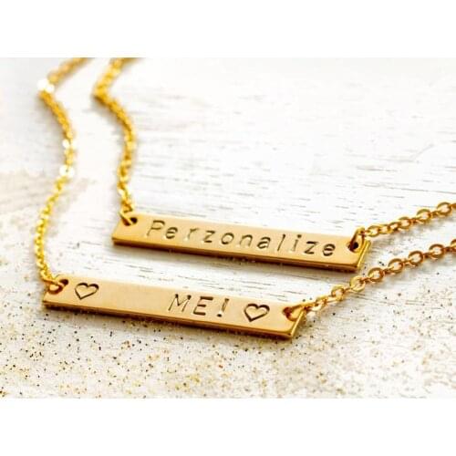 Personalized Bar Engraving Heart With Name Necklaces For Women Nameplate Jewelry Rose Gold Quote Initials Letter Necklace BFF
