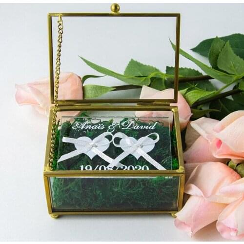 Transparent Glass Ring Box Wedding Ring Box Geometric Clear Glass Jewelry Box Jewelry Organizer Holder Tabletop Contained