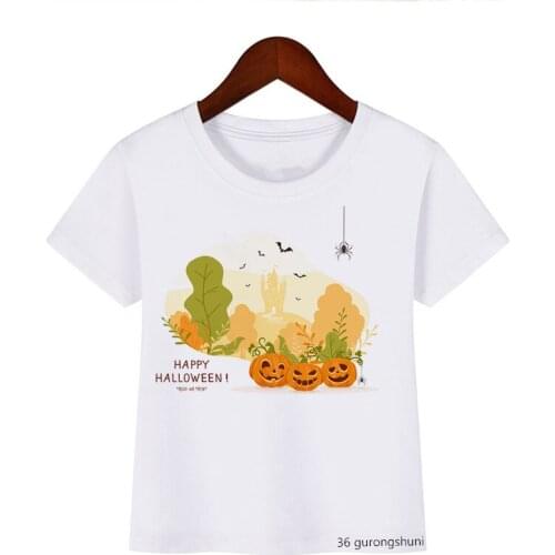 Rainbow Unicorn 2021 Halloween T Shirt Pumpkin Cartoon Print White T-shirt Kawaii Tops Tee Boy Tshirt Harajuku Streetear