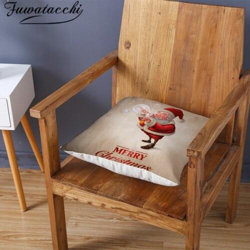 Fuwatacchi Christmas Gift Cushion Cover Cute Cartoon Santa Claus Pillow Cover for Sofa Home Decorative Throw Pillowcases 45x45cm