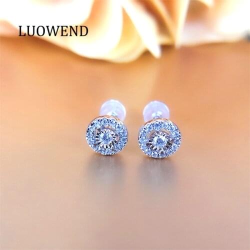 ANI 18K Solid White Gold (AU750) Women Engagement Stud Earrings Certified Round Real Natural Diamond Earring Fashion Design