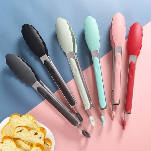 Silicone Food Tong Stainless Steel Kitchen Tongs Non-Slip Handle Salad Cooking Clip Clamp Heat Resistant BBQ Tong Kitchen Tool