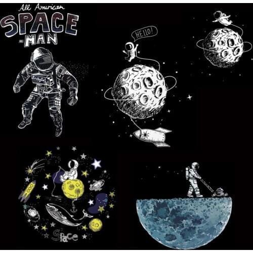 Space Astronaut Patch Thermo-Stickers On Clothes Iron On Transfers Patches For Clothing Planet Moon Thermal Stickers Appliques