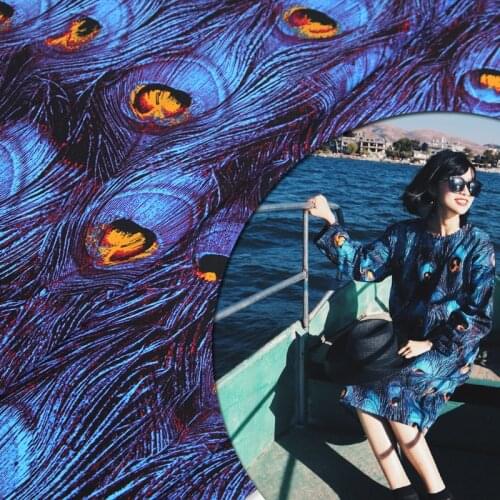 Blue peacock feather fabric Printed cotton fabric