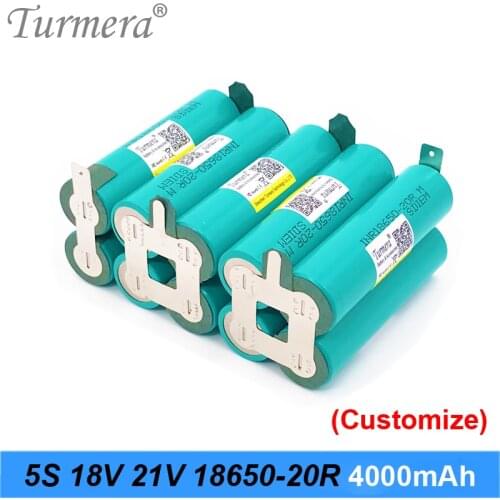 Turmera 5S2P 18V 21V INR18650-20RM 4000mAh 20A Battery Soldering Battery for 18V Screwdriver 21V Shurika and Vacuum Cleaner Use