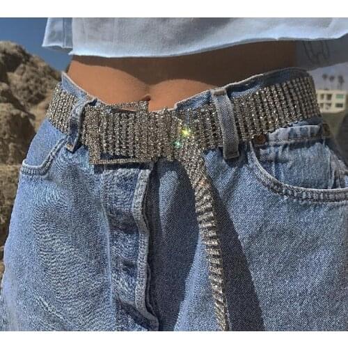 1PCs 120*3CM Women Shiny Belt Waist Chain Crystal Diamond Waistband Full Rhinestone Luxury Wide Party Club Belt Sequin Waistband