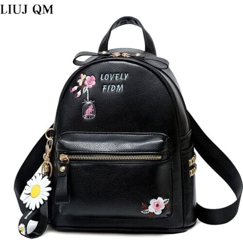 2021 Korean New Travel Casual Backpack Women Fashion Embroidered PU Letter Backpack Women Vintage Waterproof College School Bag