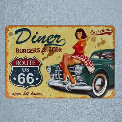 Route 66 Retro Car Tin Metal Signs Vintage Plates For Wall Bar Garage Home Art Craft Decor Cuadros 30X20CM A-3025