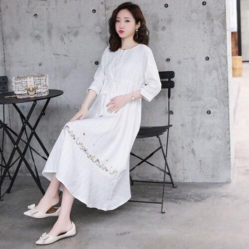 0638# Maternity Clothes Summer Cotton O Neck Plus Size Short Sleeves Loose Stylish Dress Pregnant Women Mom Dress