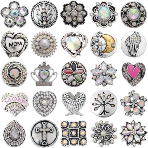 5pcs/lot 18mm Snap Button Jewelry Mixed AB Colorful Rhinestone Snap Buttons Jewelry Fit Snap Button Necklace Charms Jewelry