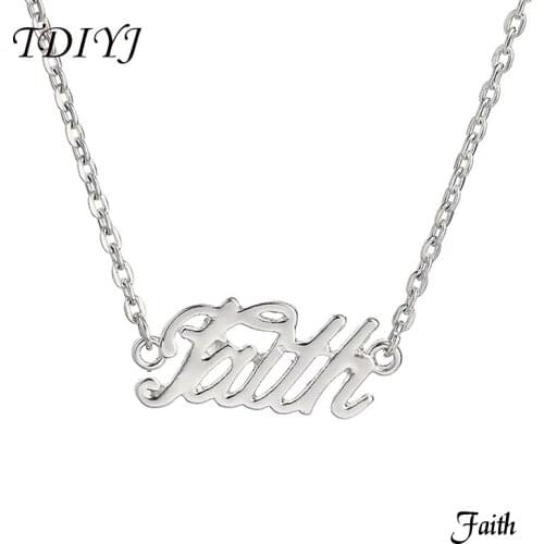 TDIYJ 5Pcs Fashion Women Jewelry Pendant Collares Faith Word Necklace 17'' Monogram Choker Necklaces Accessories