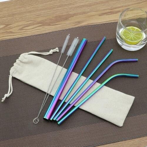 7 Pcs Color Stainless Steel Straws, Reusable High-quality 304 Stainless Steel Metal Straws with Cup Cleaning Brush