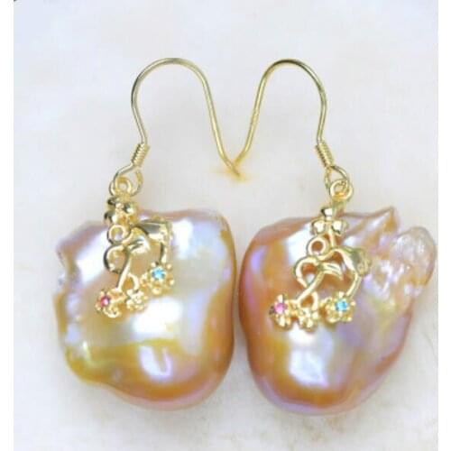 925 Silver Natural Freshwater baroque pearl shaped Super flash earring earrings Womans Jewellery free shipping