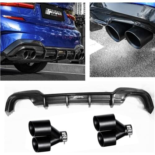 AKASAKA Car Exterior Back Body KitsFor BMW G20 325i 325LI M Sport 2019-2020 Black Rear Diffuser Spoiler Lip Muffer Exhaust Pipe